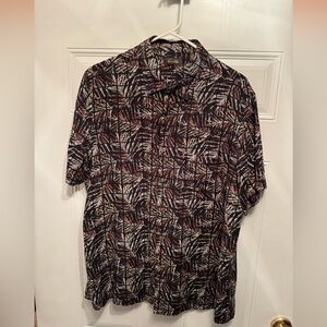 Tasso Elba Island Shirt  Mens XL Black Hawaiian Short Sleeve Silk /Rayon